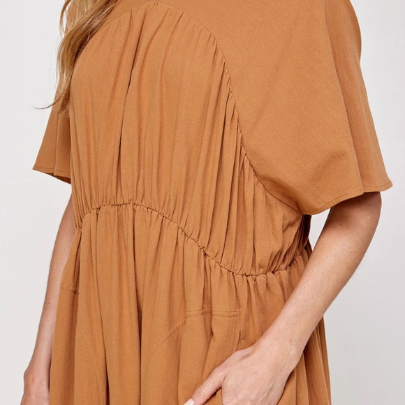 🔥A MENTE Drop Sleeve Front Shirred Mid Dress, Clay🔥 - Picture 4 of 6